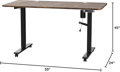 farexon Electric Standing Desk 55 x 24In with Charging Station, Stand up Desk with Oversized Mouse Pad, 2 USB Ports & 3 Power Outlets, 4 Caster, 4 Preset Heights Easy to Set（Brown）