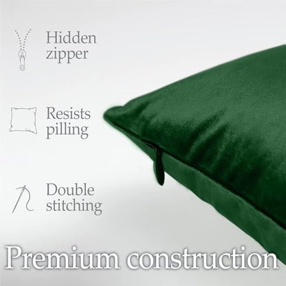 lalaLOOM Velvet Throw Pillow Covers, Set of 2, 20x20 Decorative Square Pillows Home Decor, Soft Accent Cases, Silky Machine Washable Pillowcases for Sofa, Couch, Bedroom, Living Room, Hunter Green