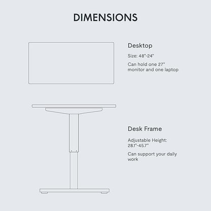 FLEXISPOT EN1 One-Piece Electric Standing Desk 48 x 24 Inches Seamless Seamless Desktop Height Adjustable Desk Stand Up Desks for Home Office (Silver Frame + White Top, 2 Packages)