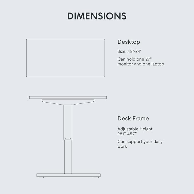 FLEXISPOT EN1 Whole-Piece Standing Desk 48 x 24 Inches Height Adjustable Electric Desk Sit Stand Desk Home Office Desks (Black Frame + Marble Gray Top, 2 Packages)