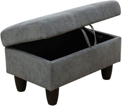 Ottoman Storage Ottoman Bench Flannel Footrest Footstool with Hinged Lid for Living Room, Bedroom, Entryway, Dark Grey, 28.5"X19"X17.5"