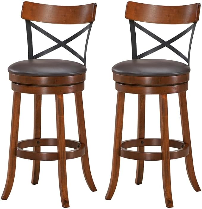 ERGOMASTER Swivel Counter Height Barstool 29 Inch Seat Height Bar Chair Cappuccino X Open Back （ 29 Inch,Set of 2）
