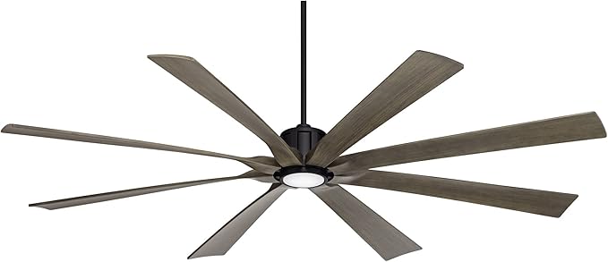 Possini Euro Design 80" Defender Modern Industrial Outdoor Ceiling Fan with Dimmable LED Light Remote Control Matte Black Damp Rated for Patio Exterior House Home Porch Gazebo Garage Barn