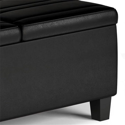 SIMPLIHOME Ellis 36 inch Wide Contemporary Square Coffee Table Storage Ottoman in Distressed Black Vegan Faux Leather, Assembled, for The Living Room and Bedroom
