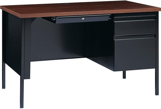 Lorell Single Right Pedestal Desk, 48 by 30 by 29-1/2-Inch, Black Walnut