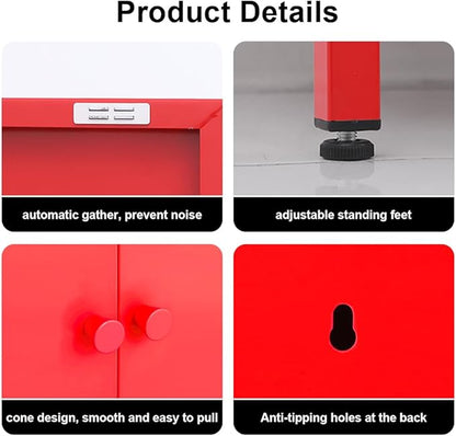 Red 2 Tier Metal Storage Cabinet with Legs, 2 Door Storage Cabinet with Adjustable Shelf, Storage Side Table, Small Accent Cabinet for Home, Office, Entryway, Kitchen,Bathroom,Dining Room