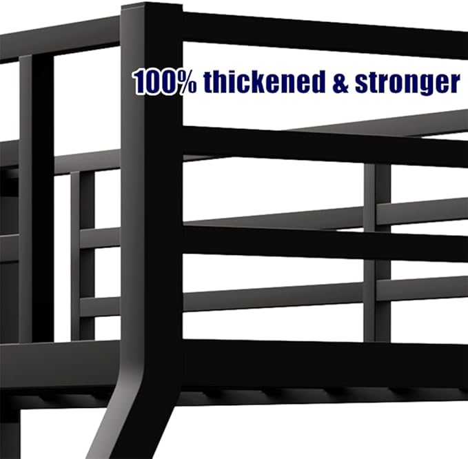 Higher Quality & Stronger Metal Twin XL Over Queen Bunk Bed, Thickened Heavy Duty More Stable Safer Black Steel Bunkbed Bunk Queen Bed (Easier to Assemble) (Twin XL Over Queen)