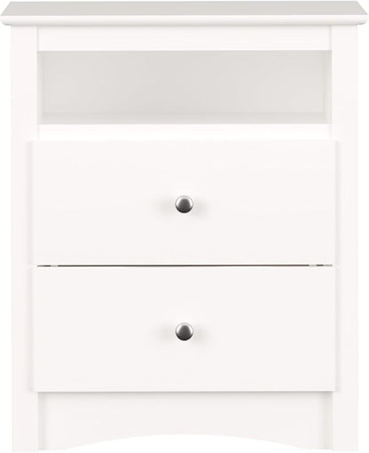 Prepac Sonoma 2 Drawer Nightstand: Elegant Bedroom Furniture, Bedside Table with Open Shelf, 23.25"W x 16"D x 28"H, White