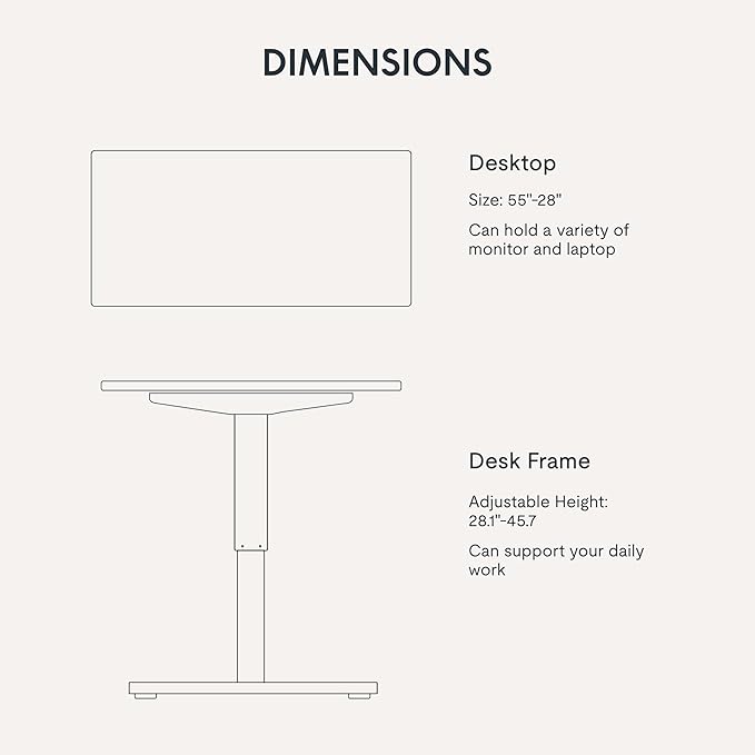FLEXISPOT EN1 One-Piece 55 x 28 Inches Electric Stand Up Desk Workstation, Home Office Computer Height Adjustable Desk (Black Frame + Rustic Top 2 Packages)
