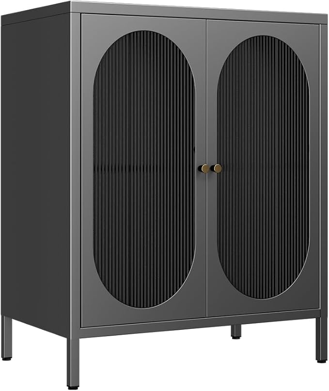Small Cabinet with 2 Acrylic Doors, Metal Pantry with Adjustable Shelf and High Feet, Black Accent Cabinet for Home, Office, Living Room,Sideboard, Hallway and Entryway