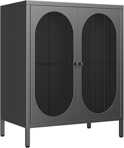 Small Cabinet with 2 Acrylic Doors, Metal Pantry with Adjustable Shelf and High Feet, Black Accent Cabinet for Home, Office, Living Room,Sideboard, Hallway and Entryway