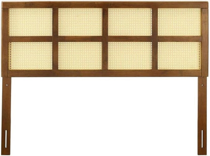 Pemberly Row Cane Rattan and Rubberwood Full Headboard in Walnut