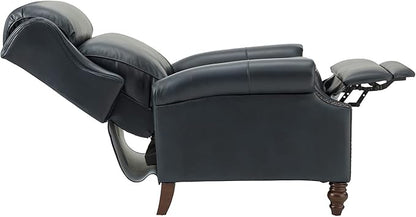 HULALA HOME Genuine Leather Recliner Chair, Traditional Manual Pushback Comfy Seating for Living Room, Thick Cushion & Solid Wood Legs, Wingback Recliner with Nailhead Trim, Navy-S2