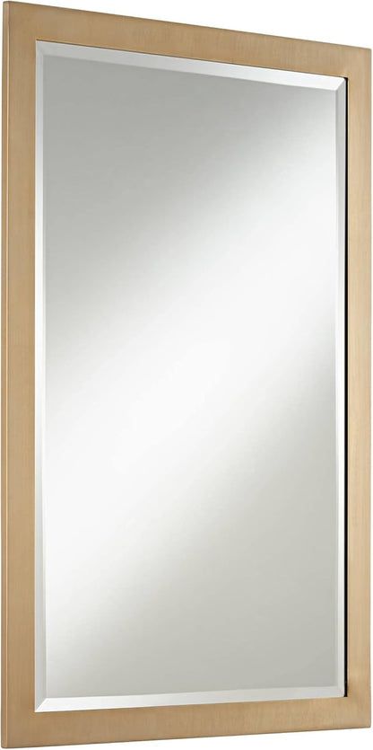 Possini Euro Design Metzeo Rectangular Vanity Decorative Wall Mirror Modern French Brass Gold Metal Frame Beveled Glass Edge 22" Wide for Bathroom Bedroom Living Room Home House Office Entryway