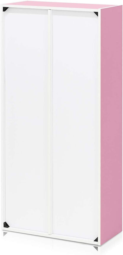 Furinno LUDER Book Shelf, 7-Cube Bookshelf, Bookcase, 9.4 x 19.5 x 41.7, for Living Room, Bedroom, Home Office, White/Pink
