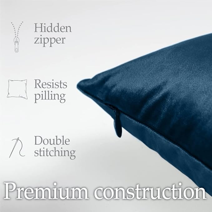 lalaLOOM Velvet Throw Pillow Covers, Set of 2 Decorative Square Pillows Home Decor, Soft Accent Cases, Silky Machine Washable Pillowcases for Sofa, Couch, Bedroom, Living Room, 16x16, Dark Blue