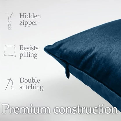 lalaLOOM Velvet Throw Pillow Covers, Set of 2, 24x24 Decorative Square Pillows Home Decor, Soft Accent Cases, Silky Machine Washable Pillowcases for Sofa, Couch, Bedroom, Living Room, Dark Blue