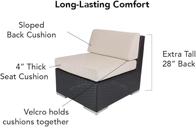 7-Piece Outdoor Patio Wicker Furniture Set, No-Assembly Sectional Sofa with Weather-Resistant Cushions, All-Weather Conversation Set (Supercrylic Gray)