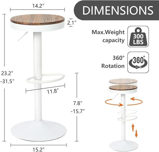 Kidol & Shellder Bar Stools Set of 4 Round Adjustable Swivel Barstools Modern Backless Bar Chairs Wooden Seat Counter Height Stools Armless for Kitchen Island, Cafe, Dining Room White