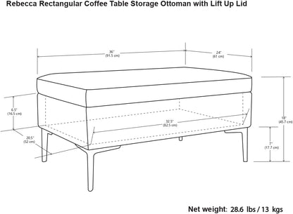 SIMPLIHOME Rebecca 36 inch Wide Mid Century Rectangular Coffee Table Storage Ottoman with Lift Up Lid in Slate Grey Polyester Linen Look, Assembled, for The Living Room, Entryway and Family Room