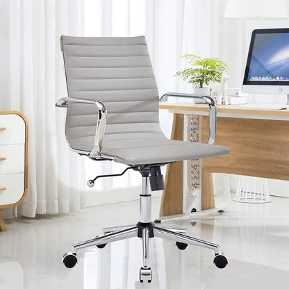 Gray Office Chair Ergonomic Computer Desk Chairs Executive Conference Room Chair Leather Modern Home Office Chair for Desk Mid Back Adjustable Swivel Chairs with Lumbar Support(Gray)…