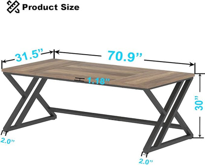 LVB Rustic Large Computer Desk, Industrial Extra Long Home Office Desk, Wood Pc Writing Work Study Computer Table Desk, Farmhouse Workstation Gaming Executive Desk for 2 Person, Rustic Oak, 70 Inch