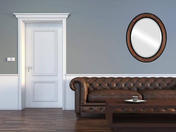 OVALCREST Oval Beveled Wall Mirror for Home Decor - Florence Style - Vintage Walnut - 24" x 20"