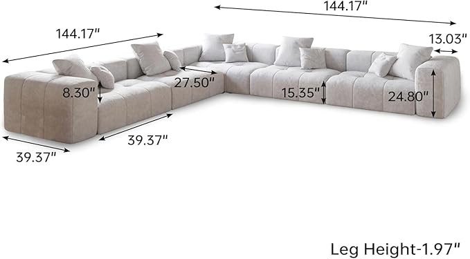 WJShome Oversized Modular Sectional Sofa, V Shaped Couch with Ottoman,Sectional Couches for Living Room,Large Linen Deep Seat with Pillow Couches for Home,Spacious Space,White