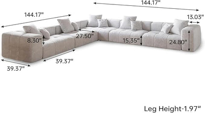 WJShome Oversized Modular Sectional Sofa, V Shaped Couch with Ottoman,Sectional Couches for Living Room,Large Linen Deep Seat with Pillow Couches for Home,Spacious Space,White