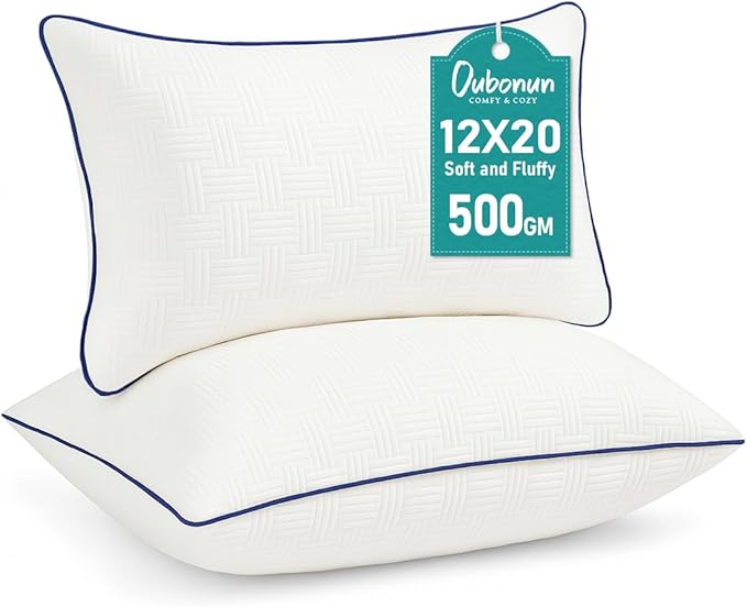 Oubonun 12x20 Pillow Inserts Set of 2 - Square Decorative Throw Pillows for Couch Bed Sofa Living Room Down Alternative Polyester Filling 12 x 20 Inch Insert(Beige)