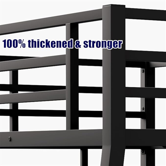 Higher Quality & Stronger Heavy Duty Steel Black Bunk Bed Full XL Over Queen Size Bunkbed, Thickened More Stable Safer Metal Bunk Queen Bed (Easier to Assemble) (Full XL Over Queen)