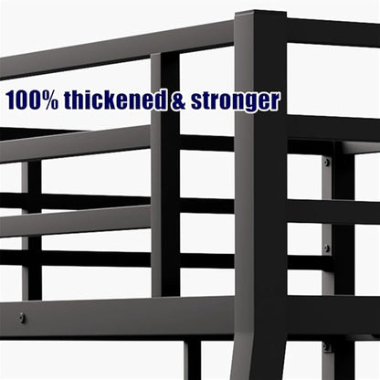Higher Quality & Stronger Heavy Duty Steel Black Bunk Bed Full XL Over Queen Size Bunkbed, Thickened More Stable Safer Metal Bunk Queen Bed (Easier to Assemble) (Full XL Over Queen)