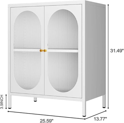 Small White Cabinet with High Feet, Metal Pantry Cabinet with Adjustable Shelf, Storage for Room, Office, Living Room,Dining Room,Sideboard, Hallway and Entryway