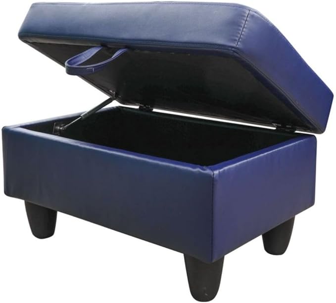 Ottoman Storage Ottoman Bench Faux Leather Footrest Footstool with Hinged Lid for Living Room, Bedroom, Entryway, Blue, 28.5"X19"X17.5"