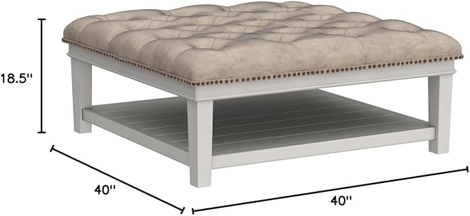 Signature Design by Ashley Kanwyn French Country Upholstered Square Ottoman Coffee Table, Whitewash