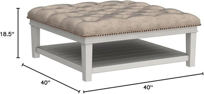 Signature Design by Ashley Kanwyn French Country Upholstered Square Ottoman Coffee Table, Whitewash