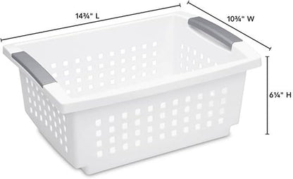Sterilite Stackable Storage Bin and Organization Basket with Flip Down Accent Rails for Home and Household Organization, Medium, White (20 Pack)