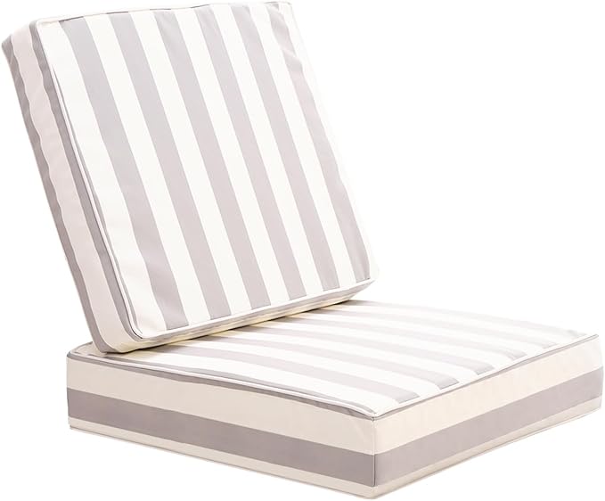 Outdoor Seat Cushions Set for Patio Furniture Deep Seating Patio Cushion Set Weather-Resistant Thick Cushions 25.6" W x 25.6" D x 5”T,Grey Stripes