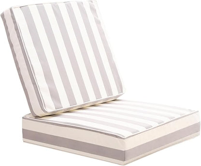Outdoor Seat Cushions Set for Patio Furniture Deep Seating Patio Cushion Set Weather-Resistant Thick Cushions 25.6" W x 25.6" D x 5”T,Grey Stripes