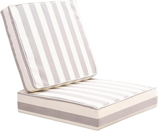 Outdoor Seat Cushions Set for Patio Furniture Deep Seating Patio Cushion Set Weather-Resistant Thick Cushions 25.6" W x 25.6" D x 5”T,Grey Stripes