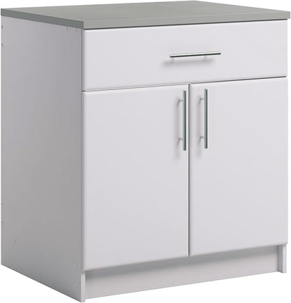 Prepac Elite 36" Tall Storage Cabinet with Doors and Shelves, Multipurpose Garage Cabinet with Large Drawer and Adjustable Shelf, Open Back Storage Furniture for Kitchen, Laundry Room, Garage, White