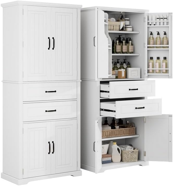 Polibi Elegant Storage Cabinet with Adjustable Shelves - 2 Drawers, 5 Interior Shelves & 6 Small Shelves, for Living Room/Bathroom, White