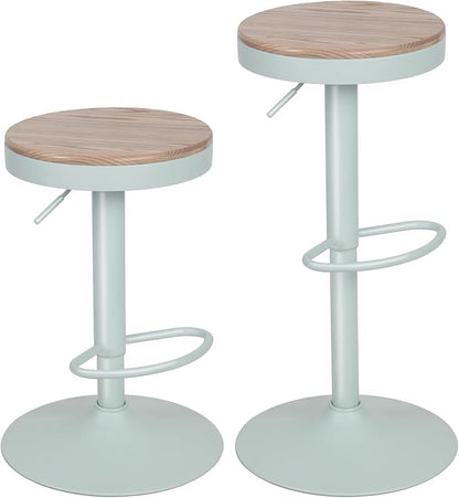 Kidol & Shellder Bar Stools Set of 4 Round Adjustable Swivel Barstools Modern Backless Bar Chairs Wooden Seat Counter Height Stools Armless for Kitchen Island, Cafe, Dining Room (Mint Green)