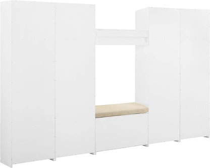 Crosley Furniture Harper 6-Piece Hall Tree, Storage Cabinet, Shoe Rack Bench, and Wall Shelf Set with Hooks, White