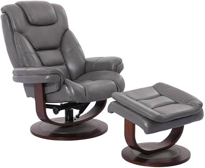 Pemberly Row Leather Swivel Recliner with Ottoman in Gray, Manual Recliner Chair for Living Room Comfort
