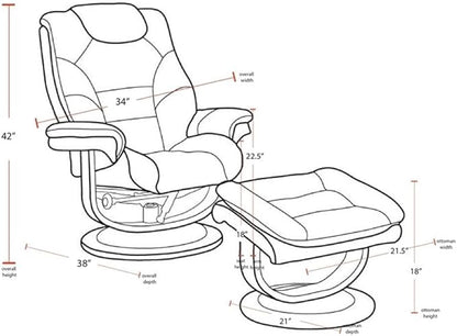 Pemberly Row Leather Swivel Recliner with Ottoman in Gray, Manual Recliner Chair for Living Room Comfort