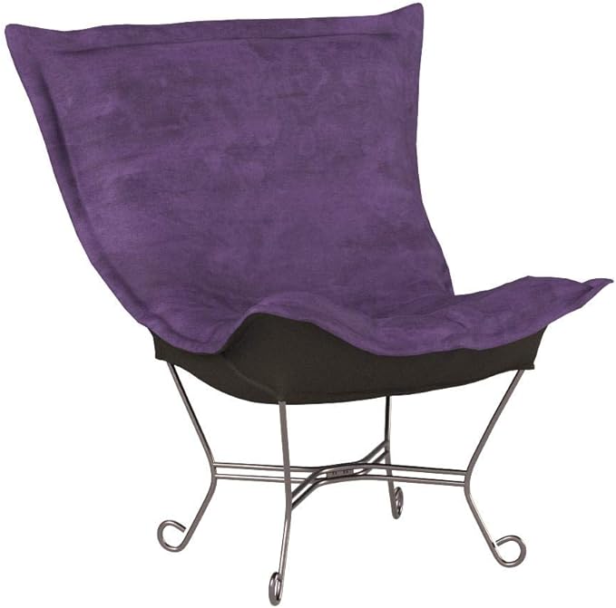 Howard Elliott Scroll Puff Rocker Seating Chair With Cover, Multipurpose Alternate Seating Butterfly Chair with Titanium Frame, Patio Furniture for Camping, Home, Indoor & Outdoor, Bella Eggplant