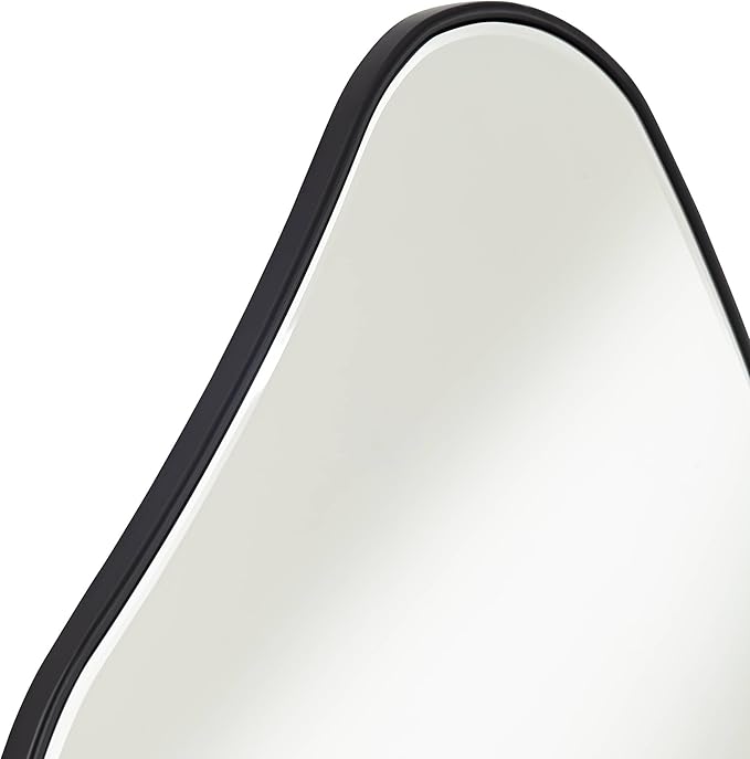 Possini Euro Design Cavandish Rounded Curved Abstract Vanity Decorative Wall Mirror Modern Beveled Glass Matte Black Wood Frame 28" Wide for Bathroom Bedroom Living Room Home Office Entryway House