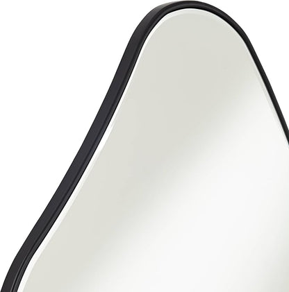 Possini Euro Design Cavandish Rounded Curved Abstract Vanity Decorative Wall Mirror Modern Beveled Glass Matte Black Wood Frame 28" Wide for Bathroom Bedroom Living Room Home Office Entryway House