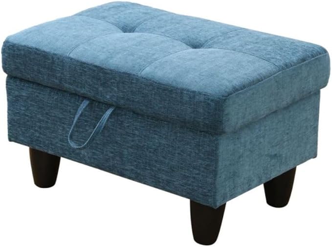 Ottoman Storage Ottoman Bench Flannel Footrest Footstool with Hinged Lid for Living Room, Bedroom, Entryway, Blue, 28.5"X19"X17.5"